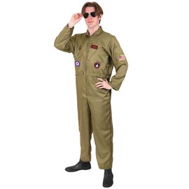 I LOVE FANCY DRESS Adults Pilots Aviator Costume - Air Pilot Jumpsuit Men Pilot Costume Aviator Jump Suit, Sunglasses, Pilot Badge & Dog Tags - XX-Large