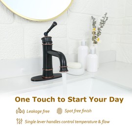 Antique Brass Bathroom Faucet Single Handle, Oil Rubbed Bronze Bathroom Faucet 1 or 3 Hole, Bathroom Sink Faucet with Pop Up Drain Supply Hose for Vanity Lavatory RV Farmhouse(L2301-ORB)