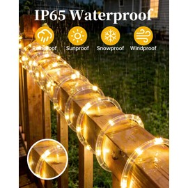 Solar Rope Lights Outdoor, 2 Packs Total 144FT 400LED Solar String Lights with 8 Lighting Modes, Waterproof Solar Powered Fairy Lights for Party Garden Yard Home Holiday Tree Decoration, Warm White