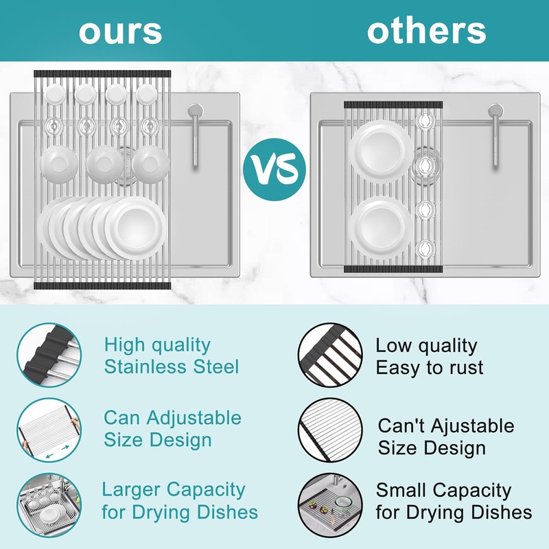 BBXTYLY Extra Large Expandable Roll Up Dish Drying Rack,Over The