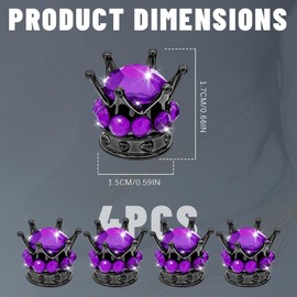 RGOAANC 4PCS Crown Tire Valve Stem Caps, Car Tire Valve Stem Caps, Crystal Diamond Car Wheel Tire Valve Caps, Attractive Dustproof Car Accessories Stem Air Caps Covers for Vehicles (Black+Purple)