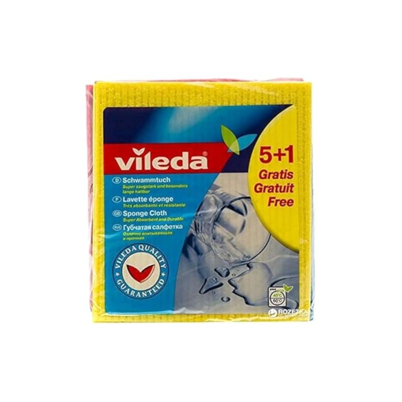 Vileda Sponge Cloth, 5+1 Piece, Super Water Absorbent, 18 x