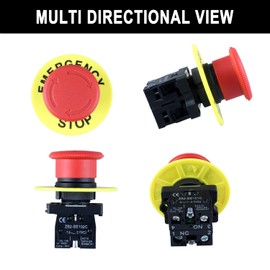 DMWD 22MM 600V 10Amp 1NO 1NC Red Mushroom Latching Emergency Stop Push Button Switch Knob Rotary Switch (HB2 2pcs)