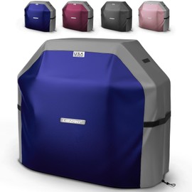 LIBZAKI Grill Cover 420D Waterproof, Weather Resistant, Rip-Proof, Anti-UV, Fade Resistant,Gas Grill Cover for Weber,Char Broil,Nexgrill Grills, etc.58 inches-Blue/Gray