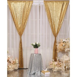 Poise3EHome Gold Sequin Backdrop Curtains, 2 Panels Gold Sequin Backdrop, 2FTx8FT Sequin Curtains for Party Wedding Sequence Backdrop