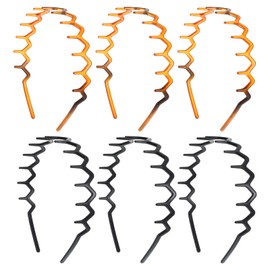 JJUNW 6 Stück Zickzack Haarreifen Mädchen, Haifischzahn Harte Stirnbänder Zickzack Haarreif Anti-Rutsch Kunststoff Haarkamm Haarband für Reisen Sport Schminken (Schwarz + Leopardenbraun)