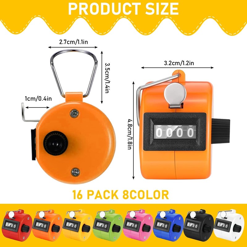 16 Pieces Hand Counter Clicker, 4-Digit Mechanical Click Counter, Counter