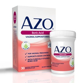 AZO® Boric Acid Vaginal Suppositories, Helps Support Odor Control and Intimate Health with Clinically Studied Boric Acid, Non-GMO, 30 Count