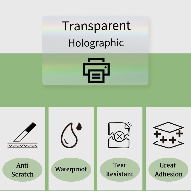 3x2 Inch Transparent Holographic Thermal Labels Stickers, Clear Self-Adhesive Direct