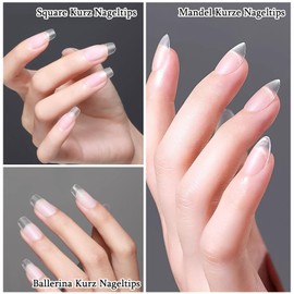 Nail Tips Set, 360 Pieces Short Almond Nail Tips for Gel Nails, Modelones Nail Tips, Ballerina Nail Tips for Nail Extension, Nail Studio, Salon, DIY, 15 Sizes