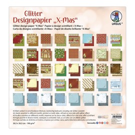 Ursus 71900099 - Glitter Design Paper "X-Mas", Mix with 40 Sheets Printed on Both Sides, 190 g/m², 30.5 x 30.5 cm, Front and Back Different Printed