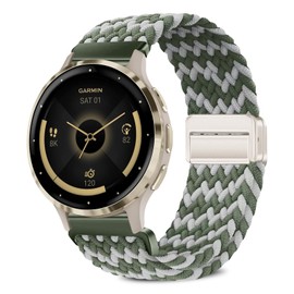 Magnetic Braided Watch Bands Compatible with Garmin Venu 3S/Venu 2S/Vivoactive 4S/Vivomove 3S/Forerunner 265S/Forerunner 255S,18mm Wristband,Replacement Nylon Sport Strap for Women Men W-Gray/Green