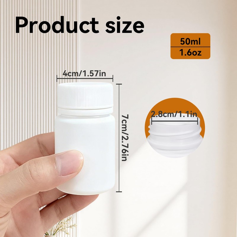 10 Pack Travel Pill Bottles - White Food Grade Plastic