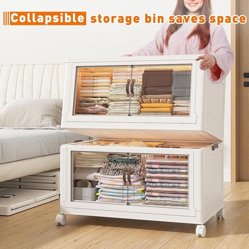 RaybeeFurniture Stackable Storage Containers with Wheels & Lid Large Plastic