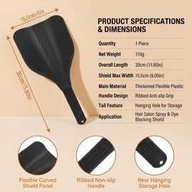 ASTRQLE Black Plastic Barber Salon Face Shield, Hand-Held Hairspray Shield, Hair Cutting Eye Protector Cover, Hairdressing Face Mask for Haircut Coloring Makeup Hairdressing