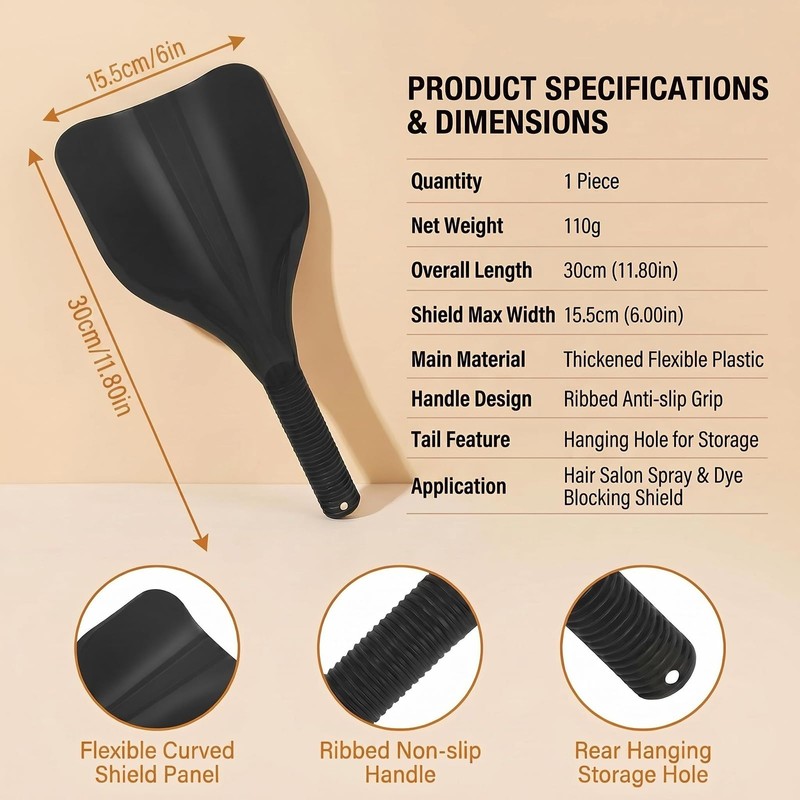 ASTRQLE Black Plastic Barber Salon Face Shield, Hand-Held Hairspray Shield,
