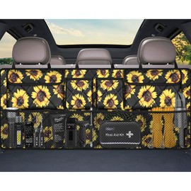 Femuar Car Trunk Organizer,Large Capacity Backseat Trunk Organizer(42"*18"),Collapsible Car Storage Bag with 8 Pocekt,Car Organizer for SUV/MPV/Truck - Sunflower