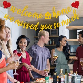 Gifloon Welcome Home We Miss You So Much Banner for Military Army Returning Homecoming Party Decorations, Gold