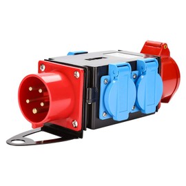 Sonnewelt Construction Power Distributor Power Current Power Distributor CEE 400 V/16 A + 3 x 230 V Earthing Contact Sockets Industrial Power Distributor 5-Pin IP44 with Safety Hinged Covers for
