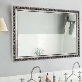 Bathroom Wall Mirror, Decorate Bathroom Mirrors for Wall, Rectangle Modern Bathroom Wall Mounted Mirror Vertical or Horizontal Hanging for Living Room (Silver Frame 40’’ x 24’’)