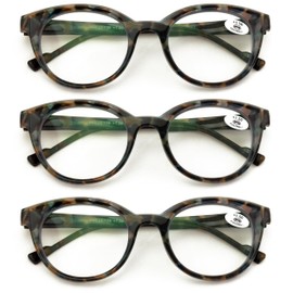 V.W.E. 3 Pairs Women Round Marble Tortoise Reading Glasses - Comfotable Spring Hinge Clear Lens Reader ZT108 (3 Calico, 1.00, x)