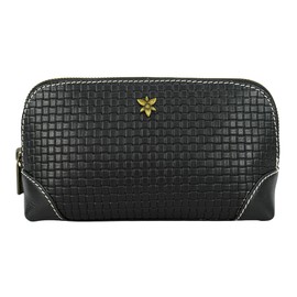 Anna by Anuschka Heritage Collection Women's Genuine Leather Cosmetic Case - Basket Embossed Black