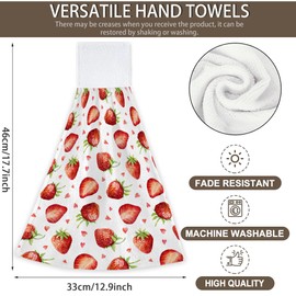 Cute Strawberry Kitchen Hand Towels Hand Tie Towels Set of 2 PCS Dish Towels with Loops Tea Bar Dish Cloths Towel for Bathroom Home