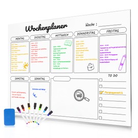 Fosdaling A3 Magnetic Weekly Planner Wipe Clean, Can Be Used as Family Plan, Family Planner, Menu Planner, Household Plan and Cleaning Plan, Children's Whiteboard, Magnetic, Timetable, Meal Planner