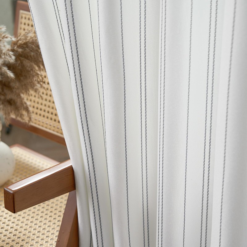 jinchan White Curtains Grey Striped Curtains 96 Inch Length for