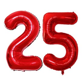 GOER Number 25 Balloons for 25th Birthday Party Decorations,42 Inch Jumbo Foil Helium 52 Balloons for 52nd Birthday Party Decoration (Red)