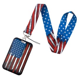 BKBKAAK American Flag Lanyard with ID Card Holder, Cool Neck & Wrist Lanyard with Keychain, Stars and Stripes Lanyard for Men, Kids, Student