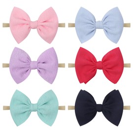 Lanmerry Baby Girls Stretchy Soft Knot Headbands with Hair Bows Newborn Toddler Hairbands Infant Toddlers Kids Hair Accessories Colorful 6 PCS