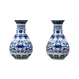 TDIAVH Set of Two Blue and White Porcelain Wall Vases for Flowers – Handmade Chinoiserie Ceramic Wall Mounted Flower Vase, Decorative Hanging Vases for Living Room, Bookshelf & Indoor Décor