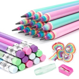 Hanffero Rainbow Pencils, Writing Drawing Pencil with Rubber, Recyclable Paper Material, Pre-Sharpened, for School and Office - Hardness #2 HB (Pack of 24)