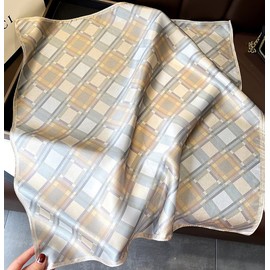 JERLA - Pañuelo cuadrado pequeño de seda de morera real para mujer, bufanda de pelo para la cabeza, cuello y cara, 21 x 21 pulgadas (cuadros clásicos de color beige claro), Cuadros clásicos beige claro, 21" x 21"