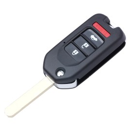 KEYECU Upgraded Uncut Flip Remote Key Shell Case 4Button for Honda Accord Civic 2013-17
