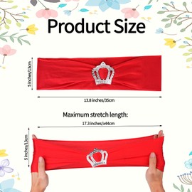 Motthjcw 50 Pack Sage Green Chair Sashes, Chair Bows with Crown, Premium Stretch No Need to Tie a Bow Covers Band for Wedding, Reception, Banquet, Baby Shower, Party Decoration (Red)
