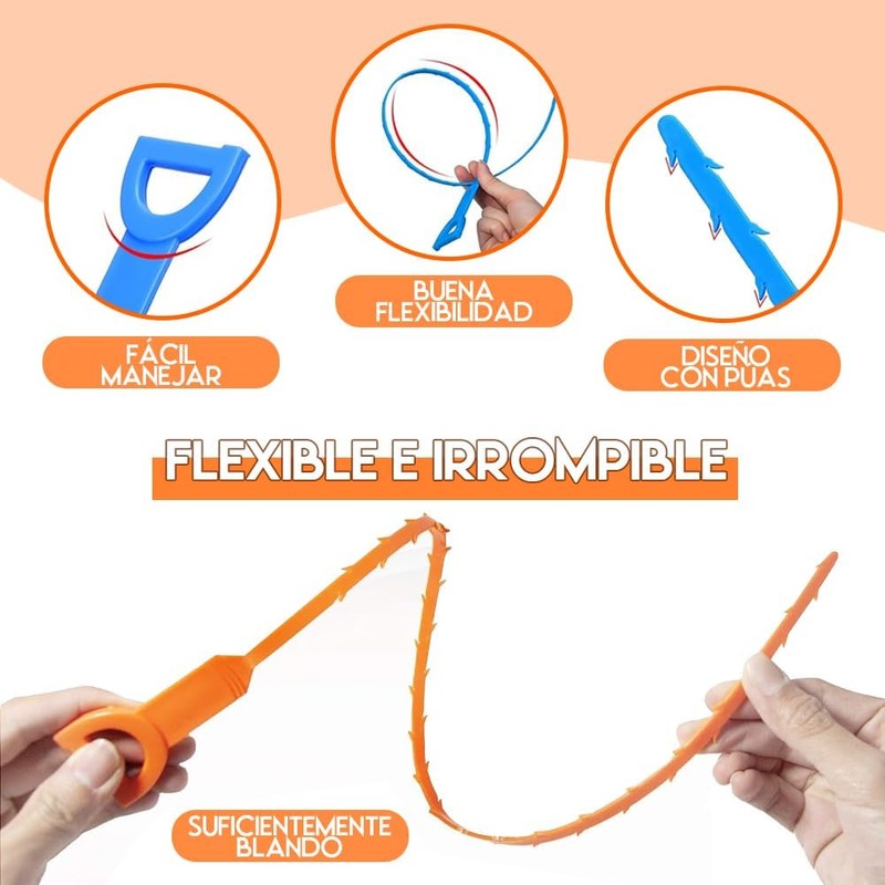 Destapador de Drenaje, Kit de 6 Herramientas para Eliminar Obstrucciones