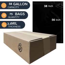 PLASTICPOWER 55-60 Gallons Large Trash can bags Heavy duty|75 packs|38 * 56|2.5 mils|Black Thickened Grabag Bags- Kitchen,Commercial,Building,Sanitation,Hotel,Property