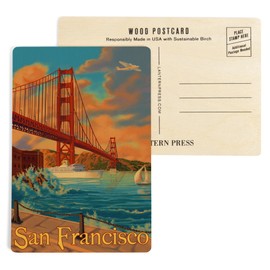 San Francisco, California, Golden Gate Bridge (4x6 Birch Wood Postcards, 2-Pack Stationary, Rustic Home Wall Decor)