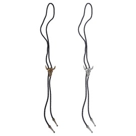 Hsthe Sea 2 Pieces Faux Leather Tie Cow Skull Texas Ranger Star Chain For Men Rodeo Bolo Tie Tie