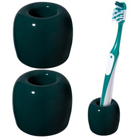 Urbanstrive Ceramic Toothbrush Holders for Bathrooms, Sleek Tooth Brush Holder Toothbrush Stand Tooth Brushing Holder, Portable Bathroom Accessories Organizer, Dark Green, 2 Pack