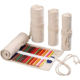 DIYOMR - Rollo de lápices de 12/24/36/72 ranuras para lápices, bolsa enrollable para lápices de colores de artista, estuche corto, organizador para dibujar, colorear y bocetos, sin lápices (blanco, 12 ranuras)