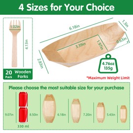 Suwodpak 200-Pack Wooden Disposable Plates 6 IN Boat Plates Food Trays Disposable Dessert Plates Disposable Food Boats for Party Weddings Picnic (Actual Size Used: 3.39" D x 1.97" W x 0.63" H)