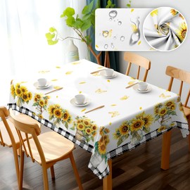 Trendcylala Sunflower Table Cloth, Buffalo Plaid Butterfly Tablecloth, Washable Sunflower Rectangle Table Cover for Kitchen Party, Spring Summer Tablecloth for Indoor Outdoor Decor 55x70 Inch