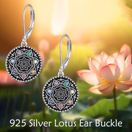 POPLYKE Lotus/Daisy Earrings 925 Sterling Silver Flower Drop Dangle Earrings Hypoallergenic Flower Jewellery for Women Sensitive Earrings, Sterling Silver, Cubic Zirconia