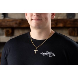 Shields of Strength Men’s Cross Necklace Philippians 4:13 Bible Verse Pendant in Stainless Steel or Gold Plated with Matching Curb Chain – Christian Jewelry for Men