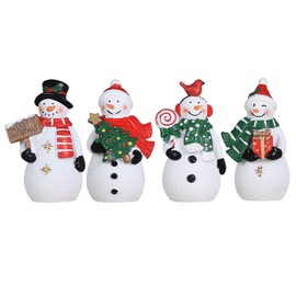 MEETYAMOR Christmas Decorations Indoor, 4 PCS Resin Snowman Ornaments for Christmas Table Decor, Farmhouse Rustic Miniature Collectible Figurines for Home, Tiered Tray, Mantle, Shelf