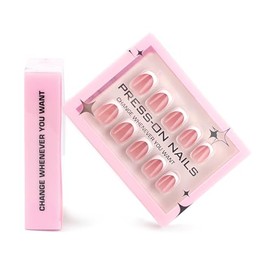 French False Nails Press on Nails White Tip Stick on Nails, Pink French Fake Nails Short Glossy Acrylic Full Cover Stick on Nails