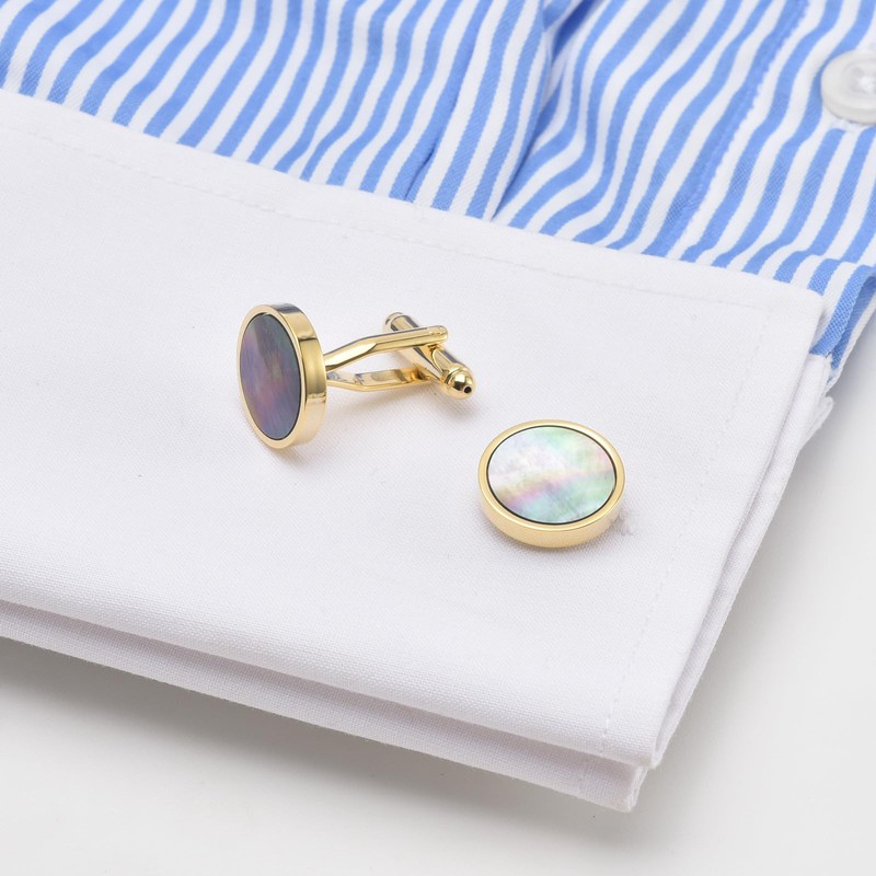 Rockyu Men's Gold Button Shirt Cuffs, Abalone Shell, Deep Sea,